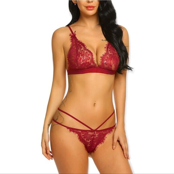 NEW! ADOME Sexy Red Bra and Panty Lingerie Lace Set Two Piece - Picture 1 of 6